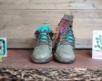 Size 36 - Gypsy Boots - Red & Pink Flowers