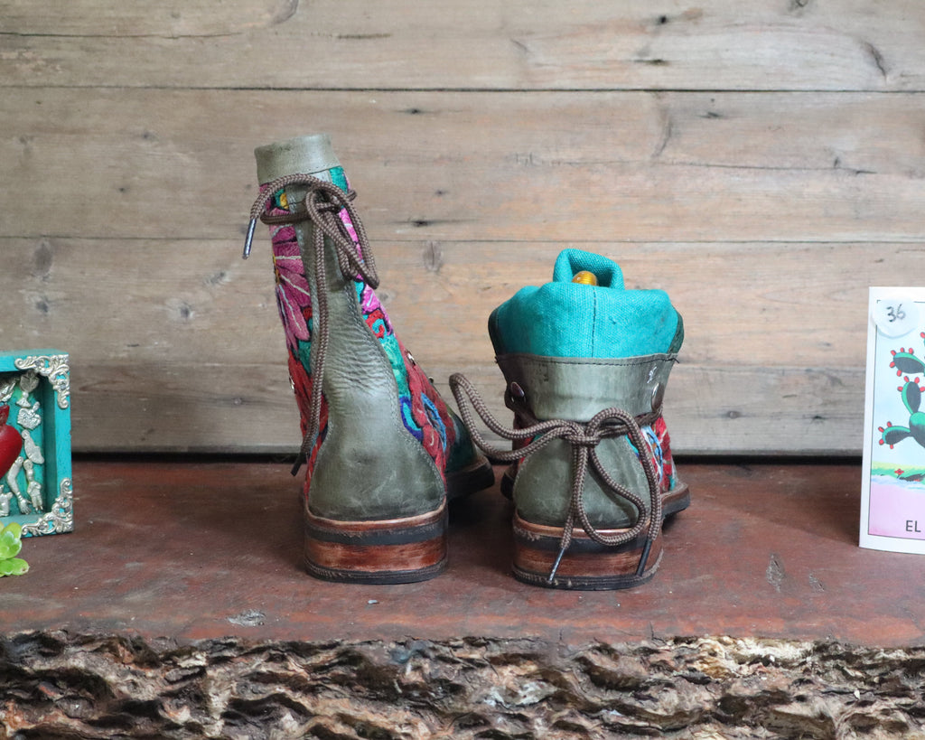 Size 36 - Gypsy Boots - Red & Pink Flowers