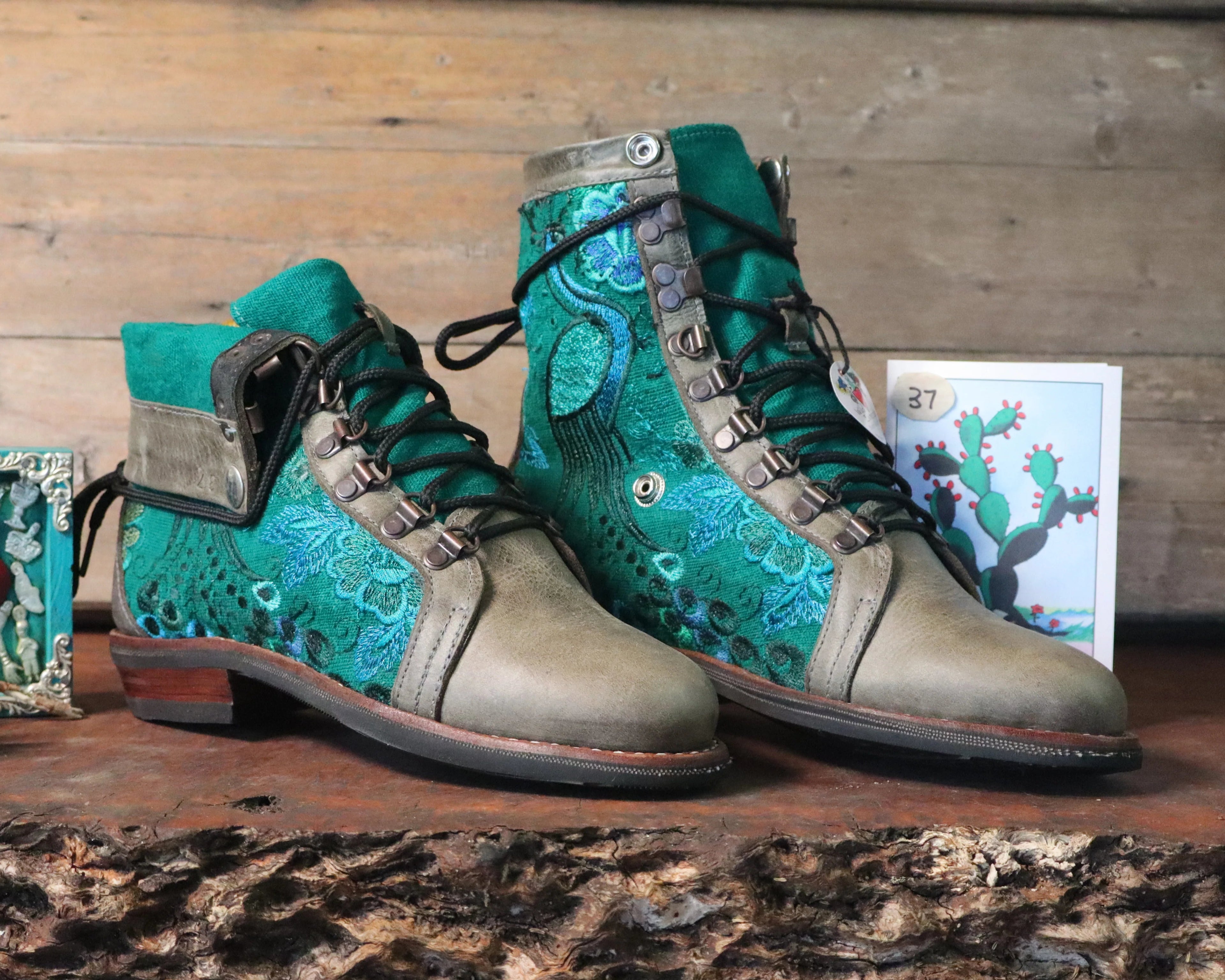 Size 37 - Gypsy Boots - Green Peacock