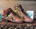 Size 37 - Gypsy Boots - Mustard Birds and Flowers