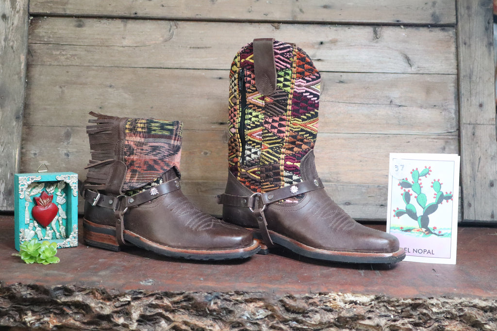 Size 37 - Blunt Toe Cowgirl Bling - Brown Geometrics