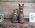 Size 37 - Blunt Toe Cowgirl Bling - Brown Geometrics