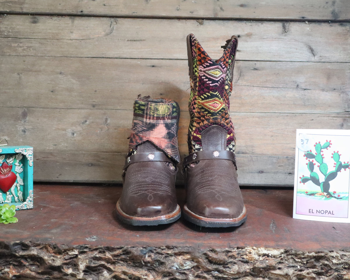 Size 37 - Blunt Toe Cowgirl Bling - Brown Geometrics