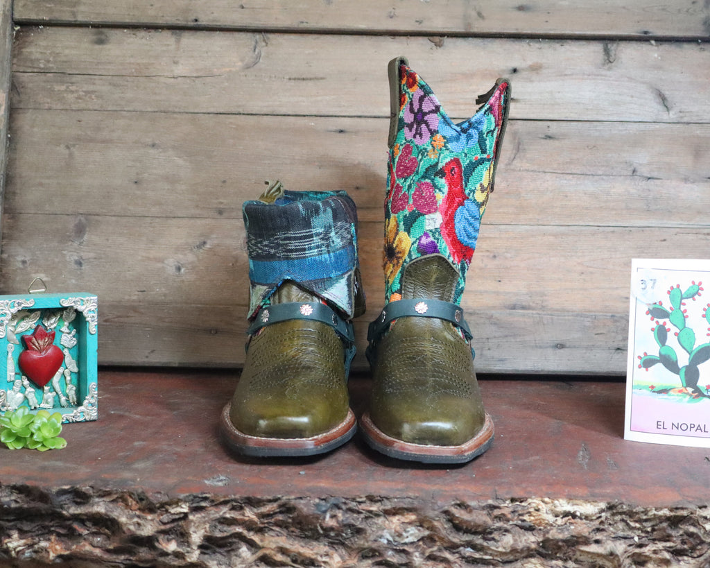 Size 37 - Blunt Toe Cowgirl Bling - Olive Green