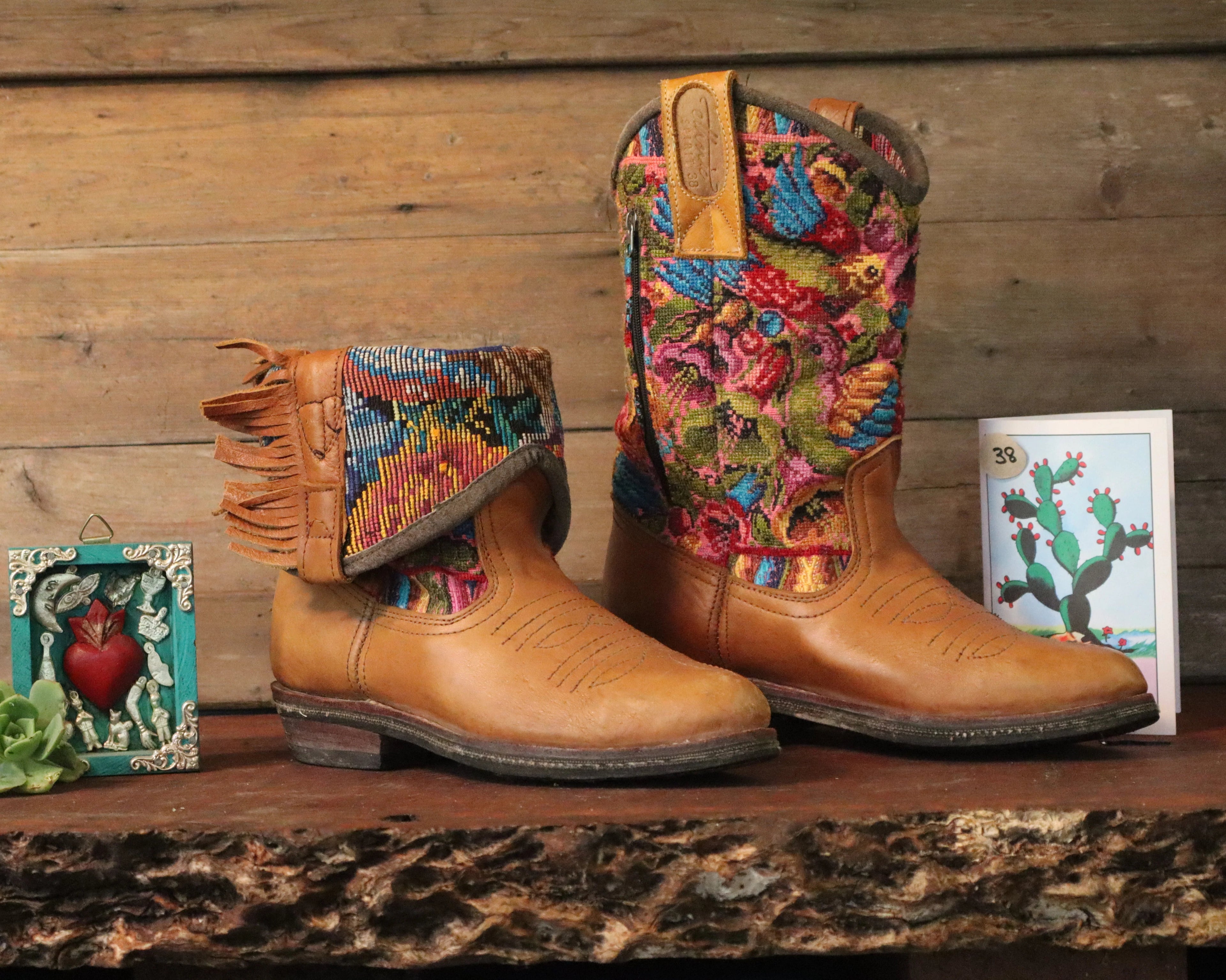 Size 38 - Cowgirl Boots - Birds and Flowers on Pink