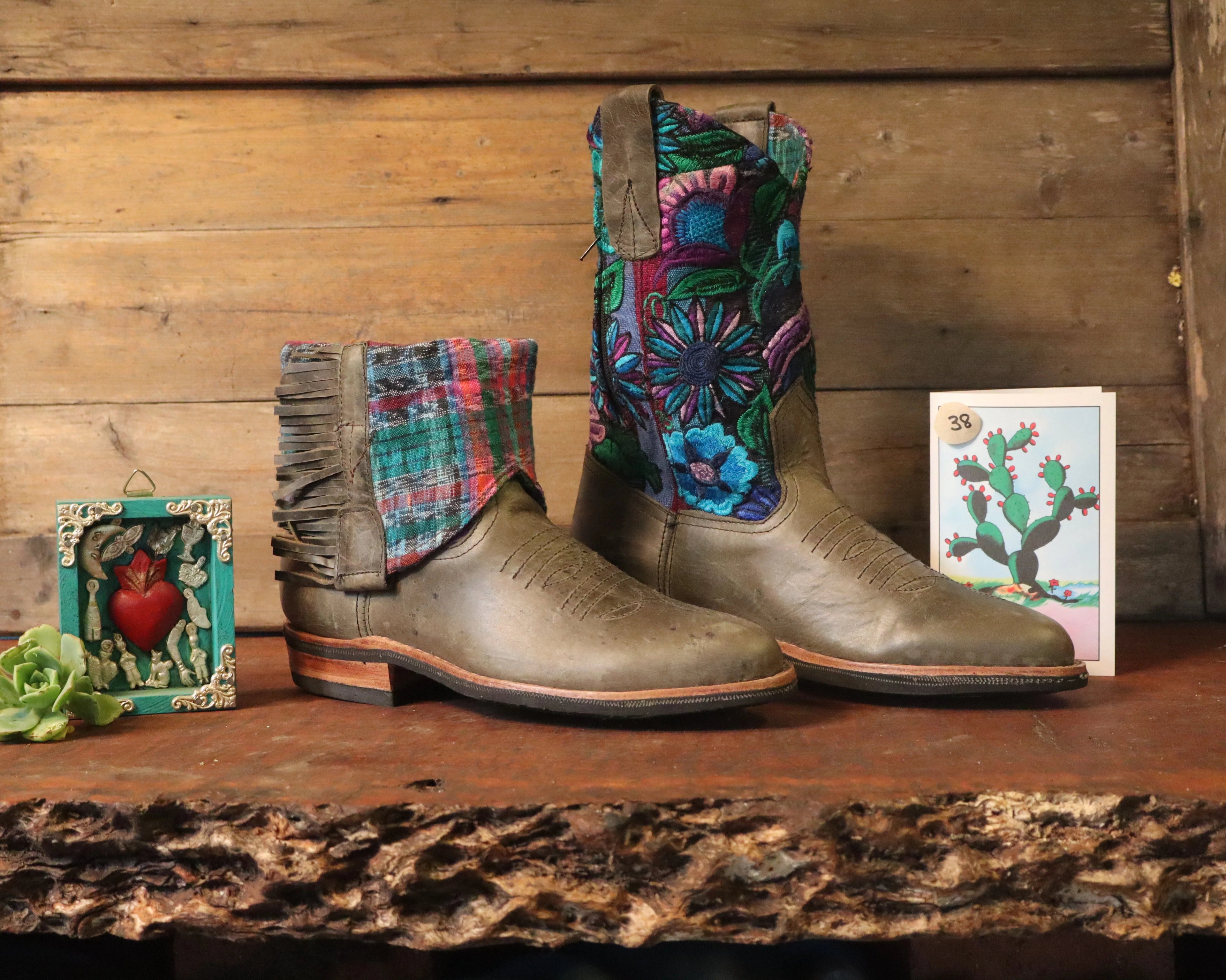 Size 38 - Cowgirl Boots - Turquoise and Purple Garden