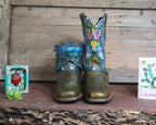 Size 38 - Blunt Toe Cowgirl Bling - Blue Flowers