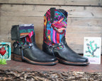 Size 39 - Blunt Toe Cowgirl Bling -Black Flowers