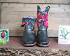 Size 39 - Blunt Toe Cowgirl Bling -Black Flowers