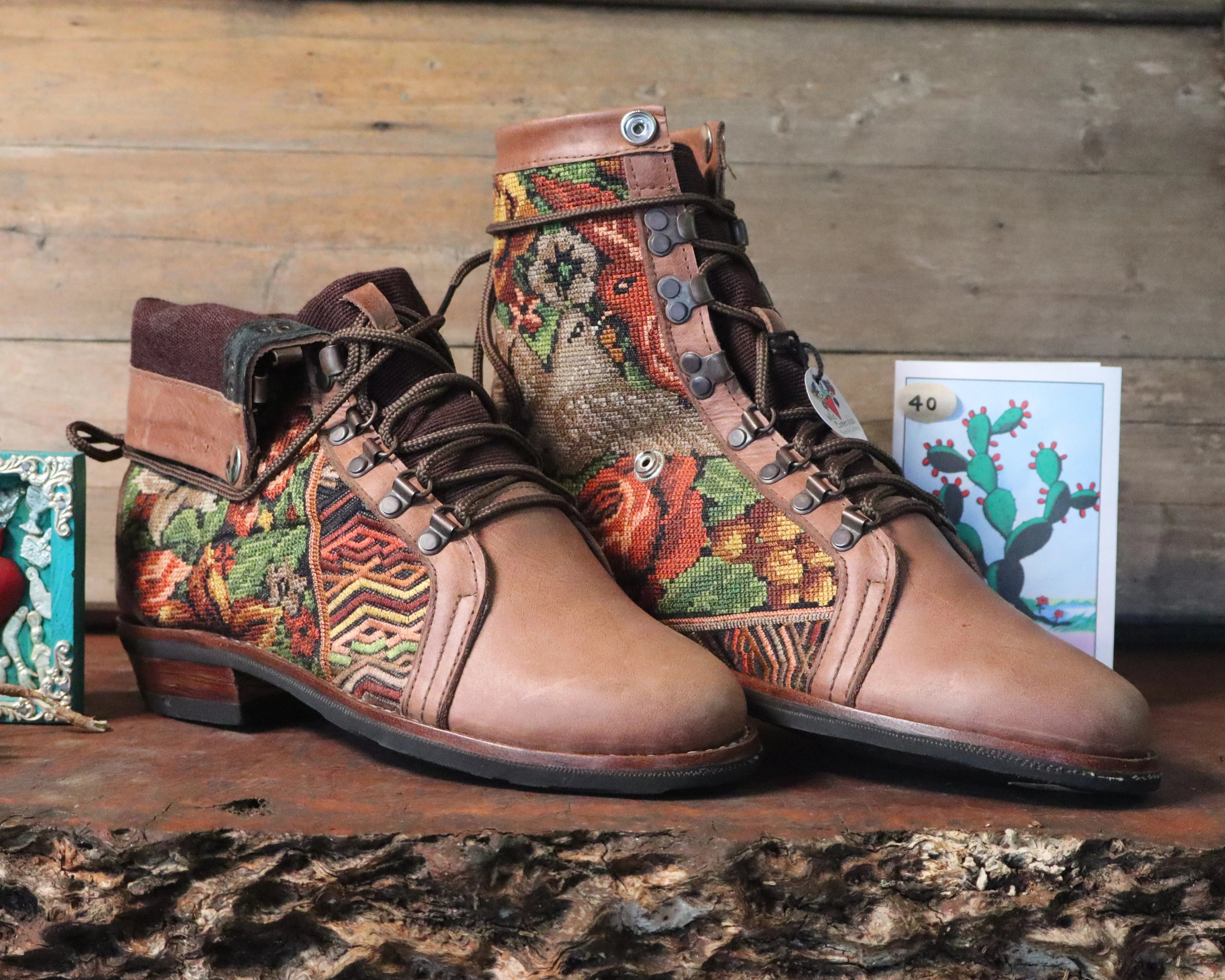 Size 40 - Gypsy Boots - Brown Doves and Roses