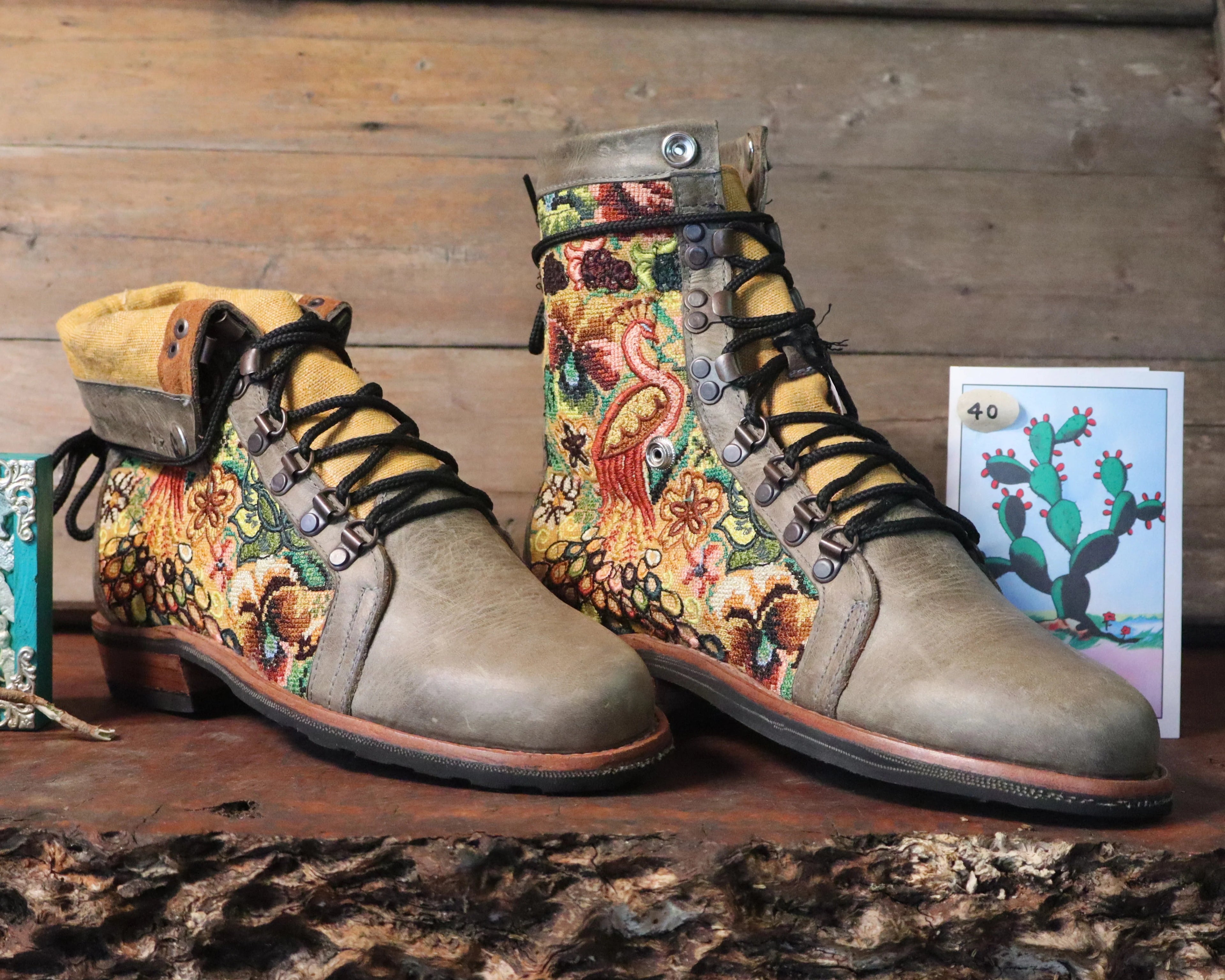 Size 40 - Gypsy Boots - Peacock on Mustard