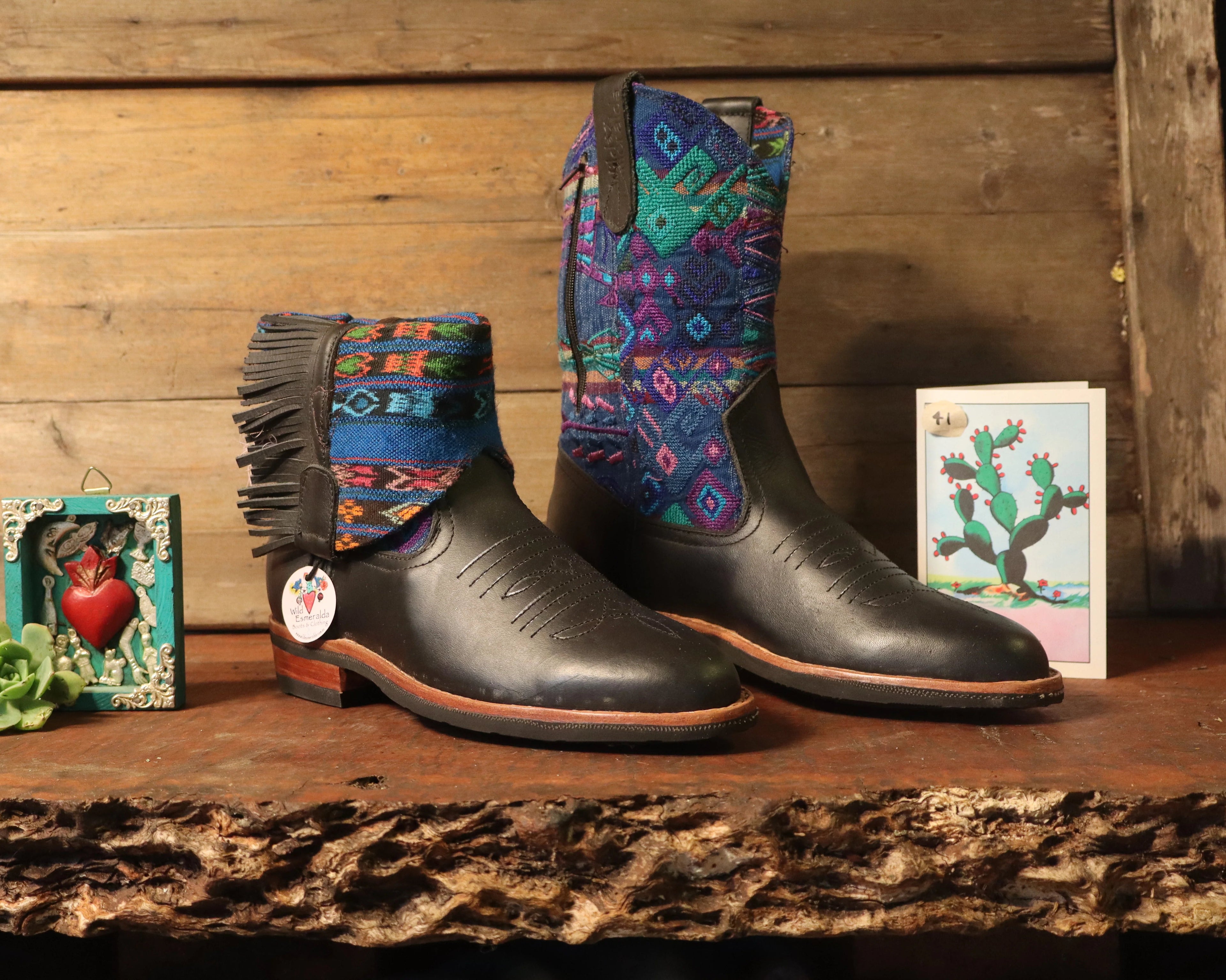 Size 41 - Cowgirl Boots - Turquoise Mayan Symbols