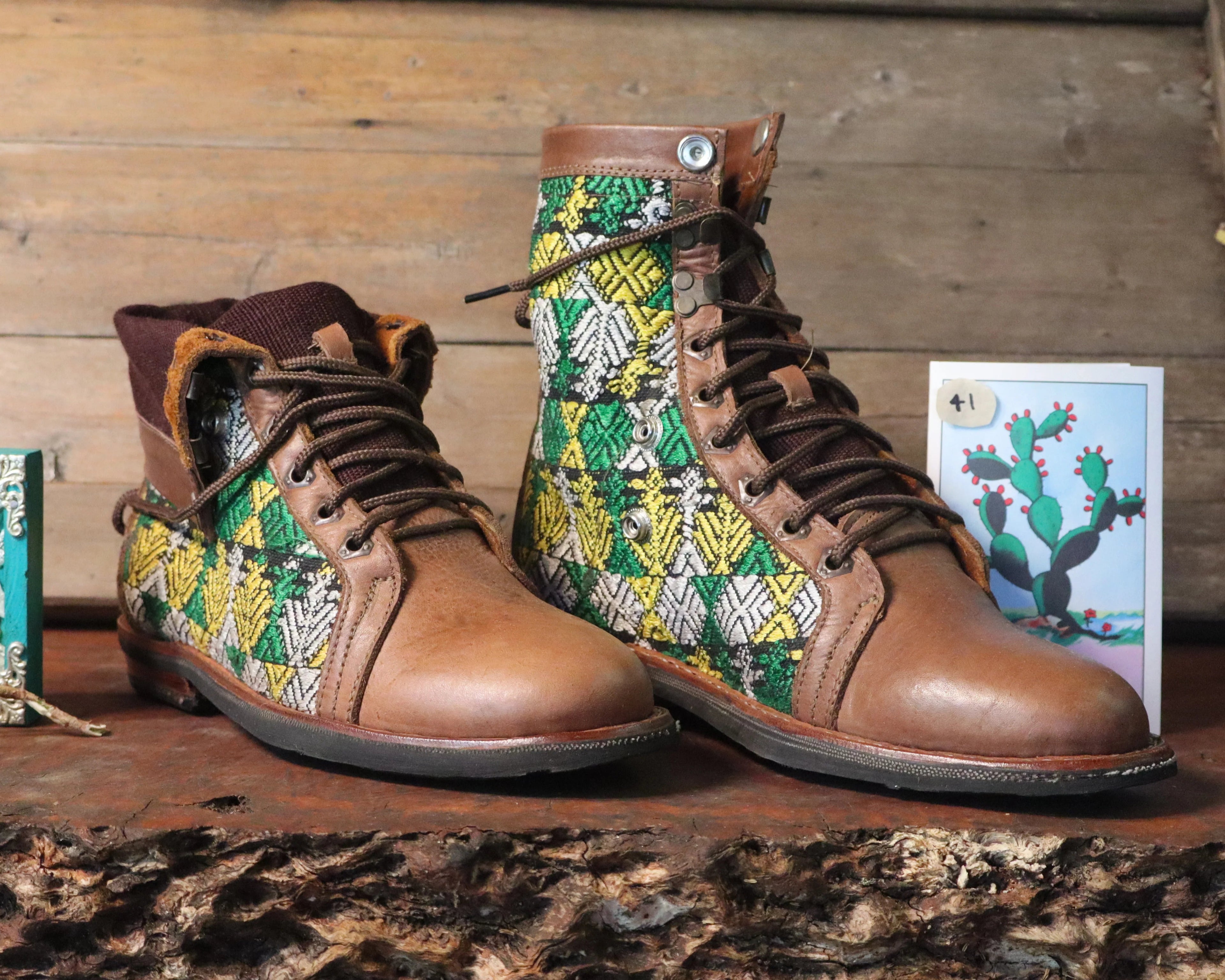 Size 41 - Gypsy Boots - Green and Yellow Diamonds