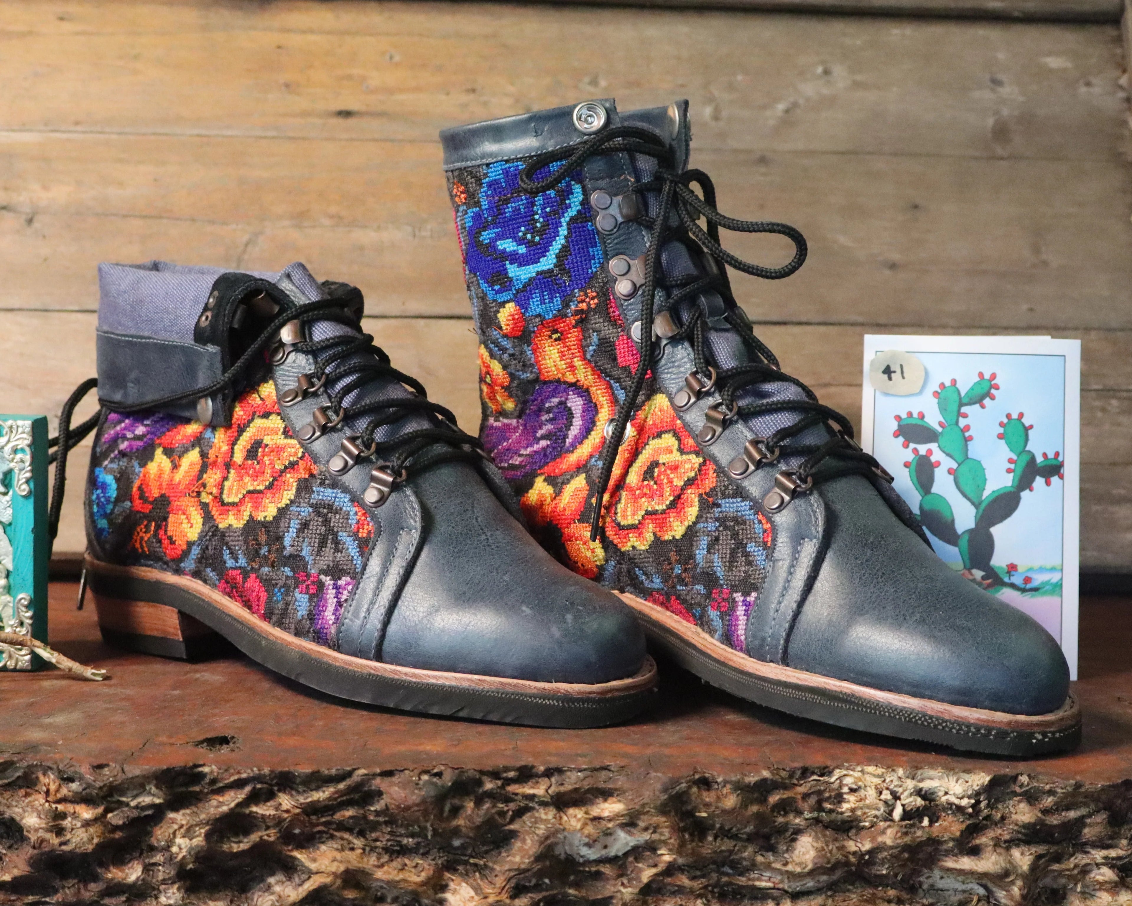 Size 41 - Gypsy Boots - Tropical Garden and Dove