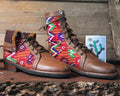 Size 43 - Gypsy Boots - White Zig Zag on Orange