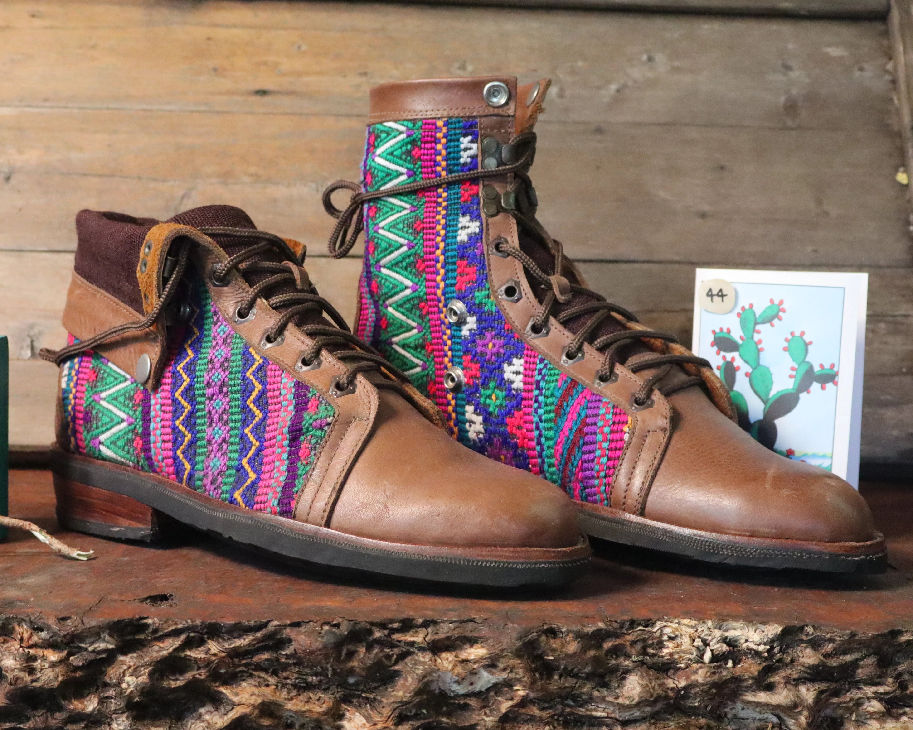 Size 44 - Gypsy Boots - White Zig Zag and Pink Stripes