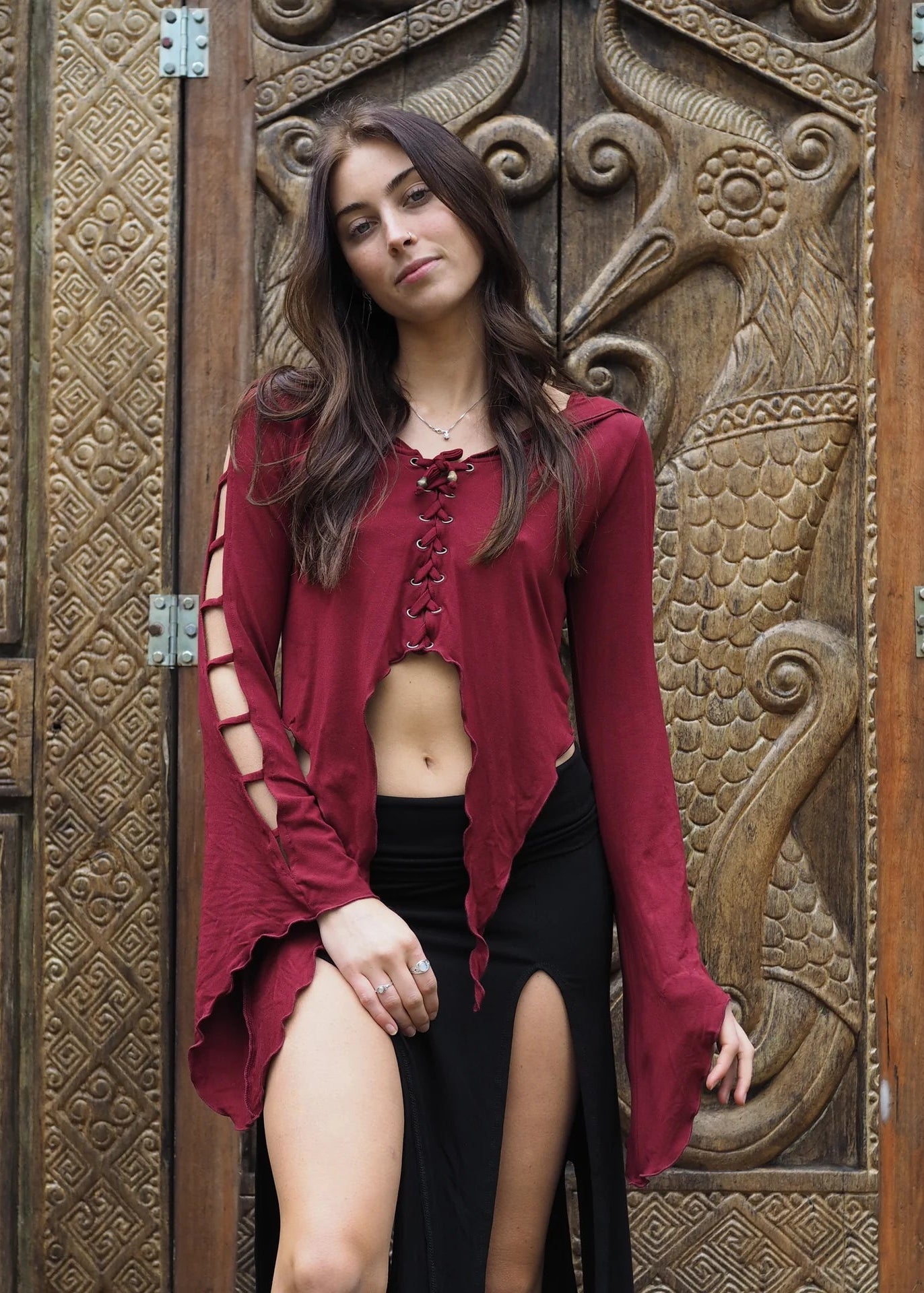 Medieval Hooded Top - Crimson