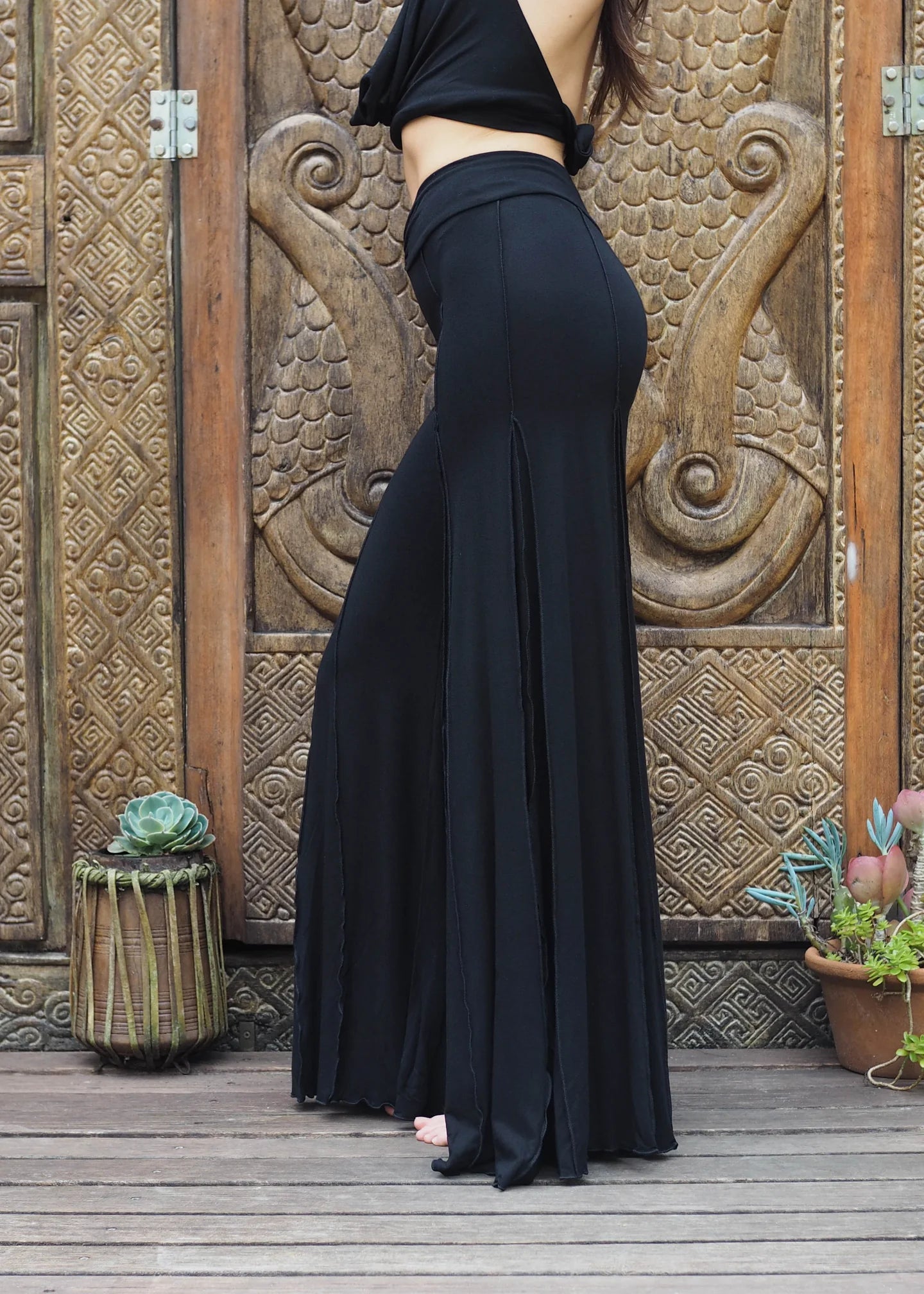 Palazzo Panelled Pants - Black