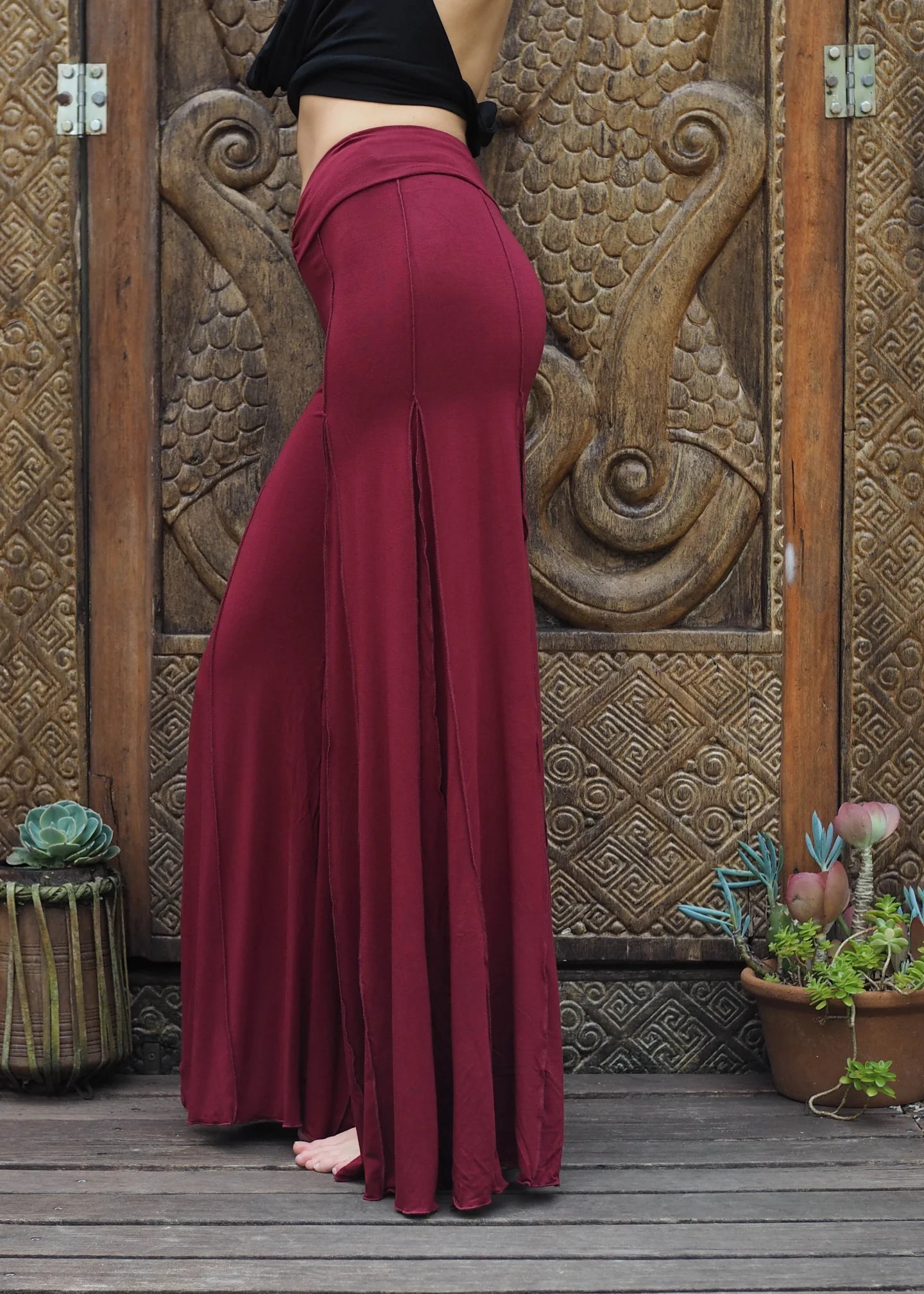 Palazzo Panelled Pants - Crimson