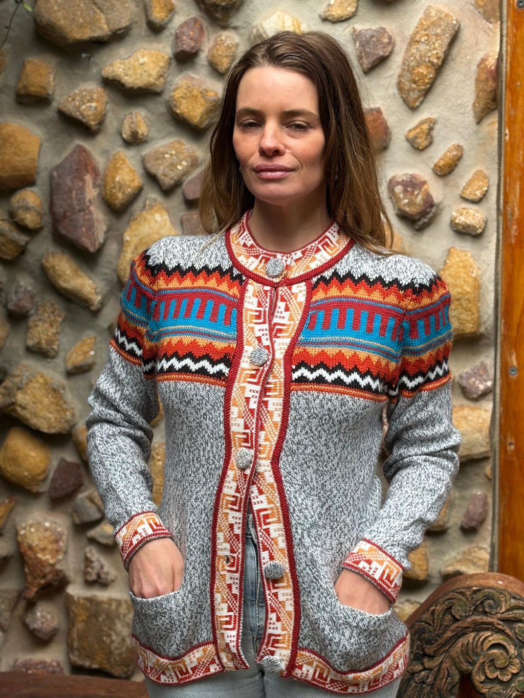 Grey - Bolivian Alpaca Knit Cardigan l Small