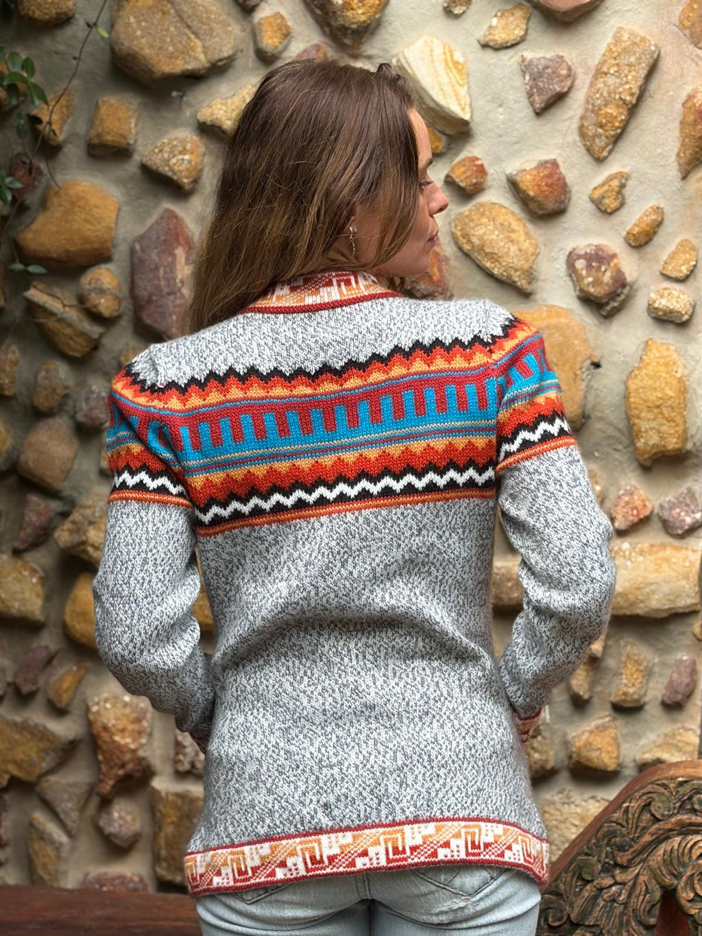 Grey - Bolivian Alpaca Knit Cardigan l Small
