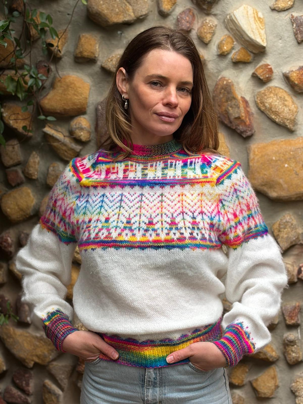 Ivory Rainbow - Bolivian Alpaca Knit Jumper l Small