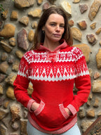 Deep Red - Bolivian Alpaca Knit Hooded Jumper l Small