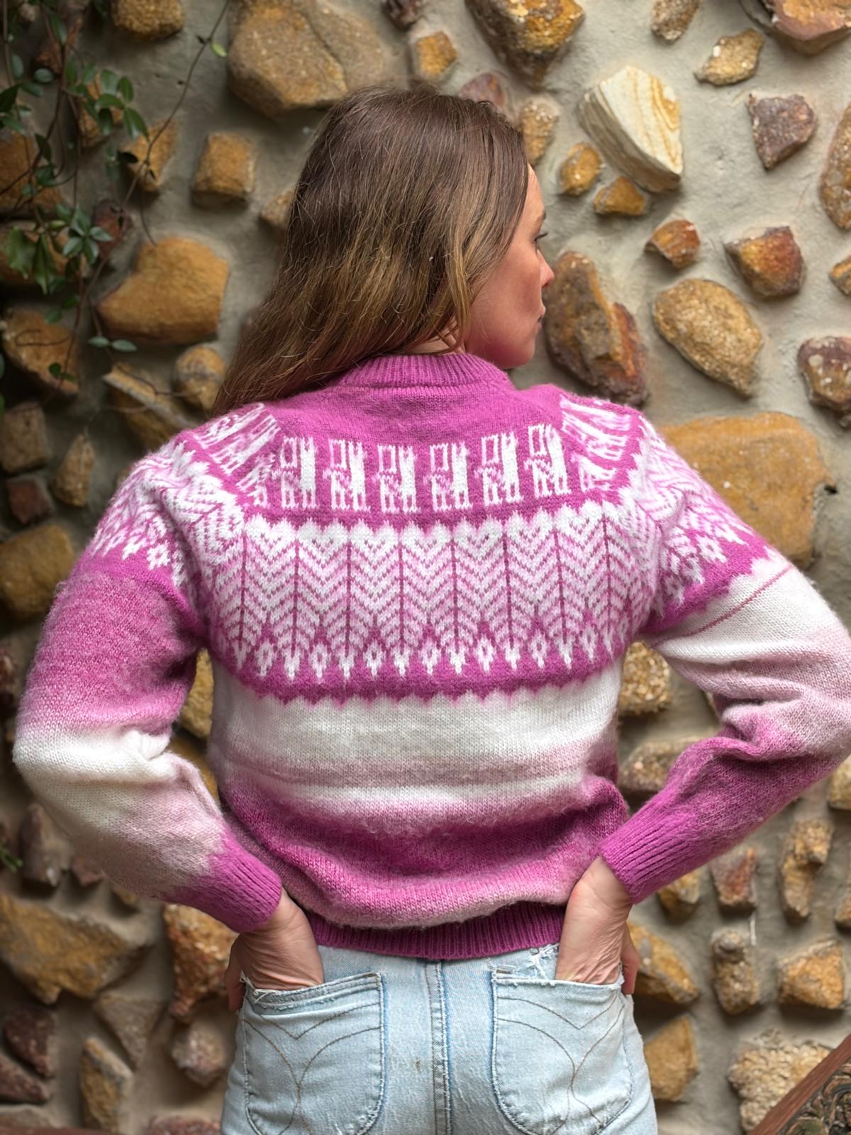 Pink Ombre - Bolivian Alpaca Knit Jumper l Small