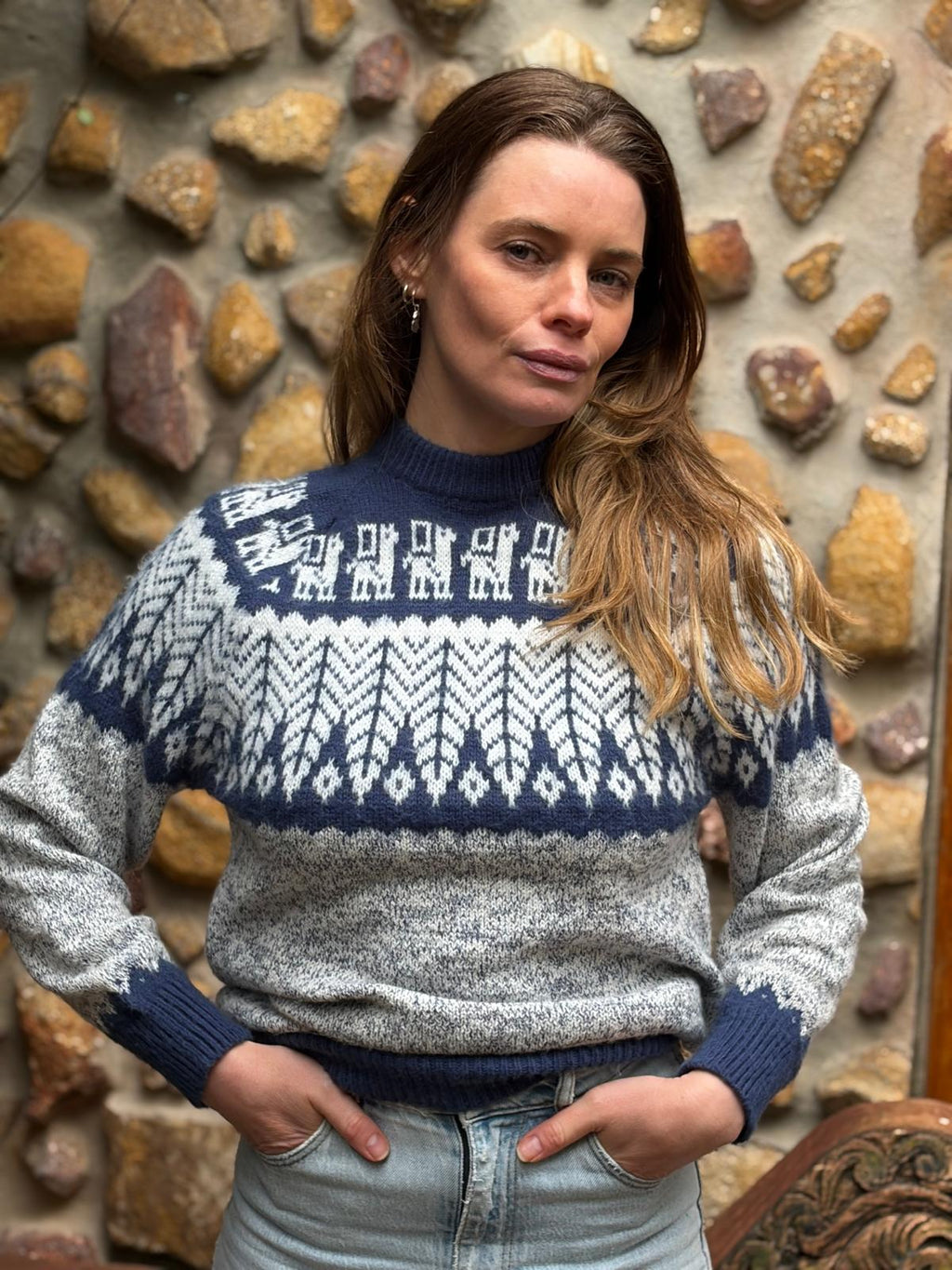Midnight Blue - Bolivian Alpaca Knit Jumper l Small