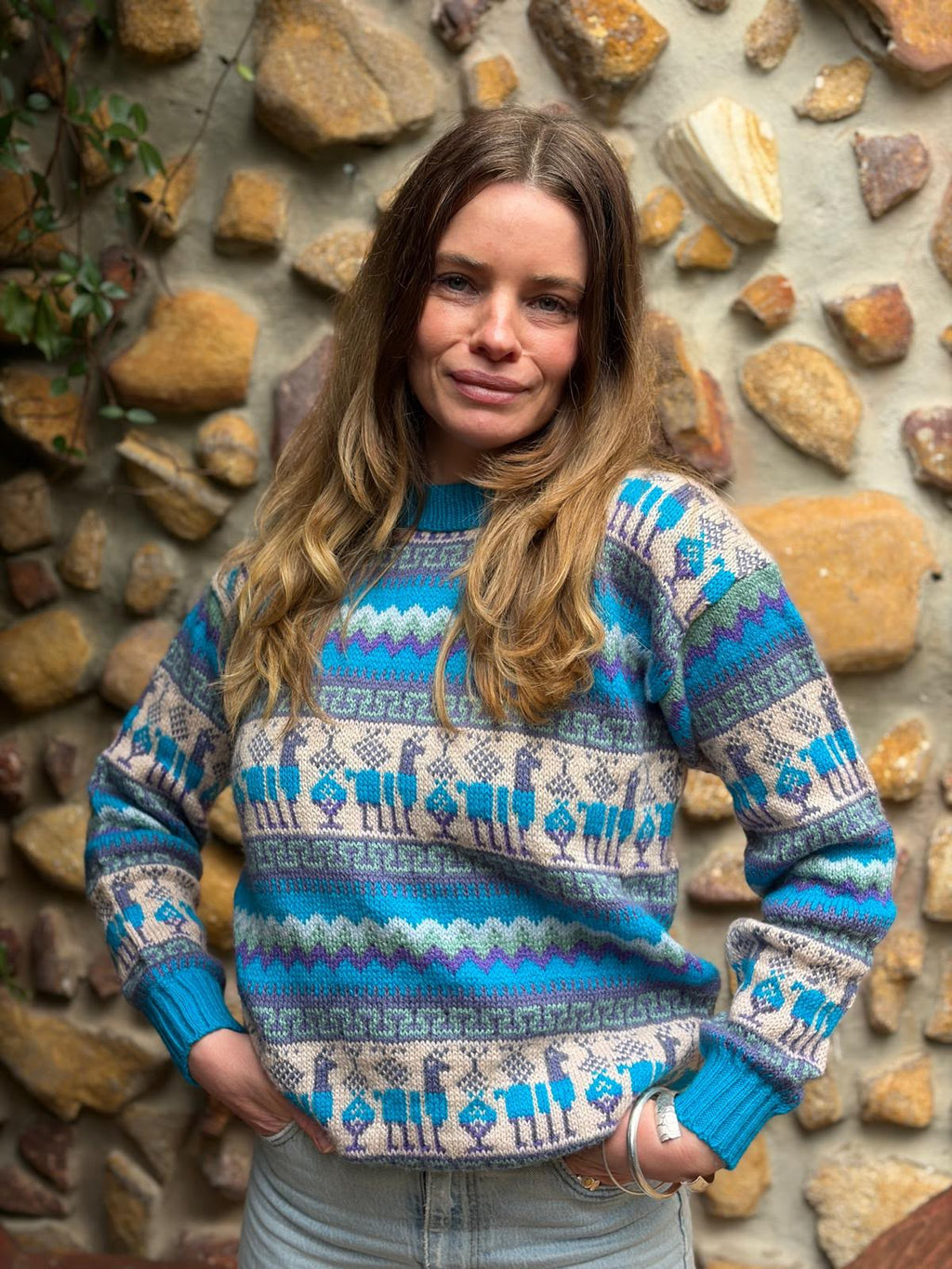 Turquoise - Bolivian Alpaca Knit Jumper l Small