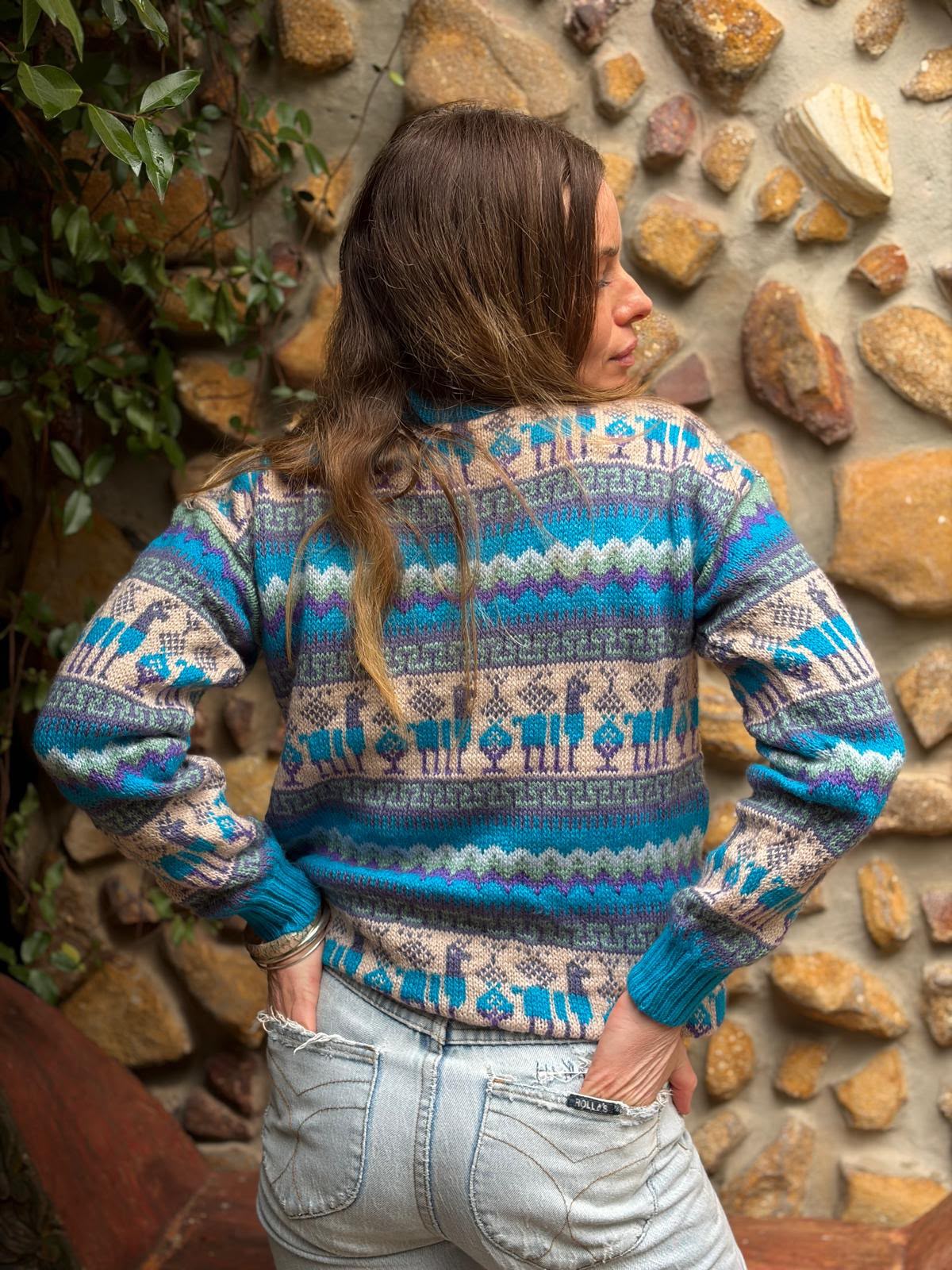 Turquoise - Bolivian Alpaca Knit Jumper l Small