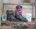 Size 39 - Blunt Toe Cowgirl Bling -Black Flowers