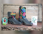 Size 38 - Blunt Toe Cowgirl Bling - Blue Blossoms