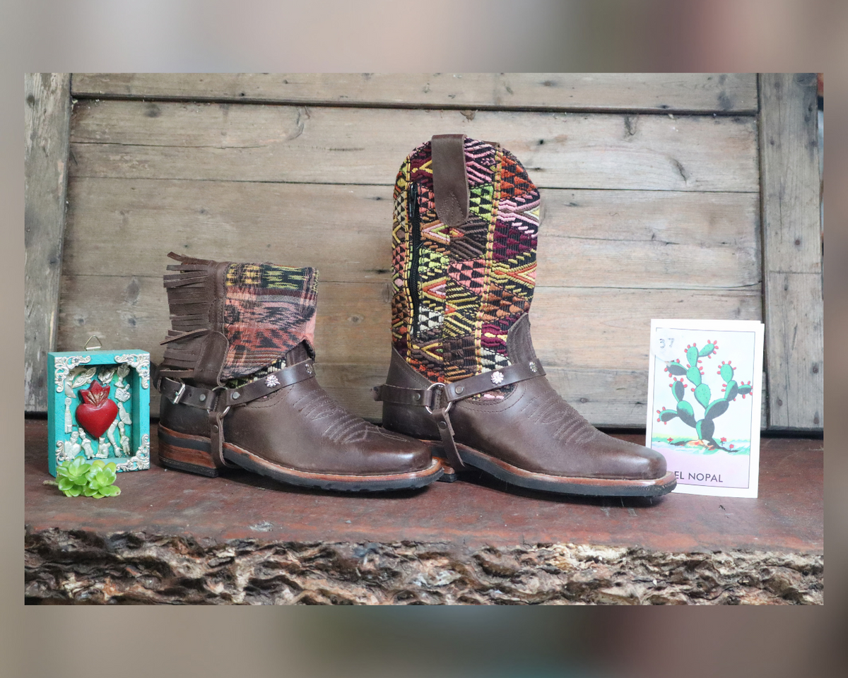 Size 37 - Blunt Toe Cowgirl Bling - Brown Geometrics