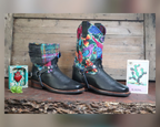 Size 39 - Blunt Toe Cowgirl Bling -Rainbow Birds